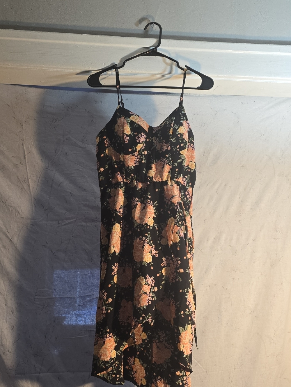 Lily Rose Black Floral Dress with Peach and Pink Roses